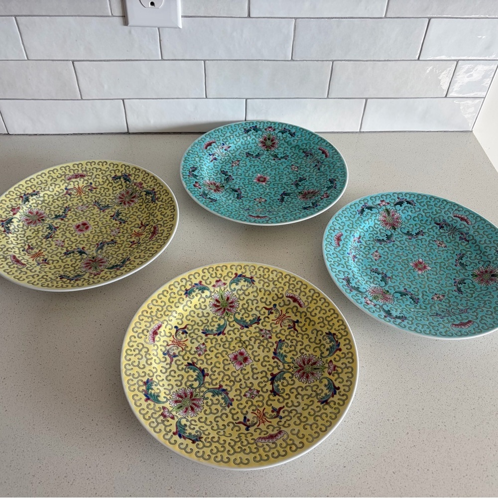 1960’s Vintage Chinese Porcelain Jingdezhen 10” Dinner Plate set of two yellow